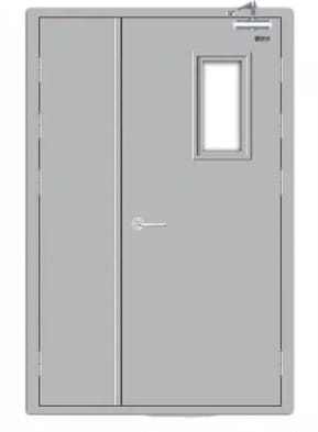 Double-leaf steel door with vision panel