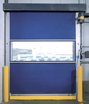 High speed warehouse door with vision panel