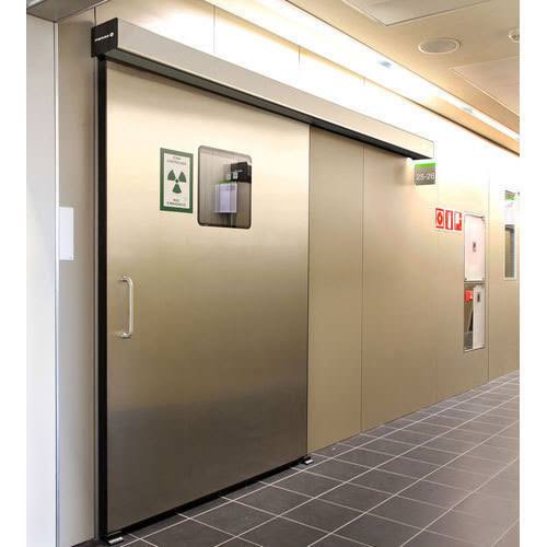 Radiation-protection medical sliding door in a hospital corridor